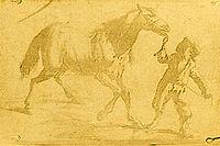 Earliest known, surviving heliographic engraving in existence, made by Nicéphore Niépce in 1825 by the heliography process. The image is of a 17th Century Flemish engraving showing a man leading a horse.
