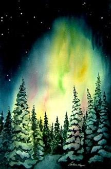 LouAnn Hoppe's painting "Northern Lights" was made into a Courage Card. She says her vivid childhood memories of lying on the ice and looking up at the Nothern Lights inspired her work.