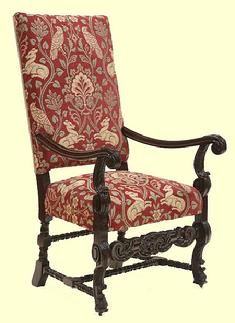A most handsome 17th century style upholstered side / hall chair.
