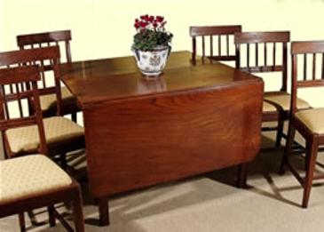 Georgian elm gateleg table complete with a set of 6 chairs.
