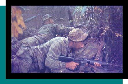 Men of a Long Range Patrol Team of the U.S. 151st (Ranger) Infantry, as they engage the enemy, September 1969.