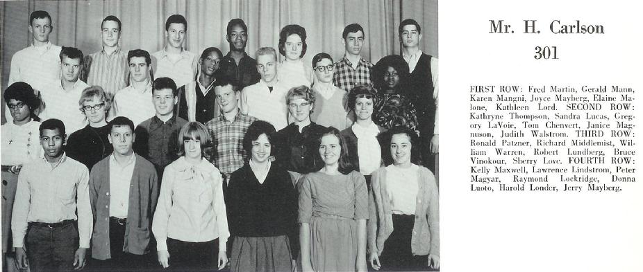 Robert Lundberg Home Room. Sophomore Class 1965.