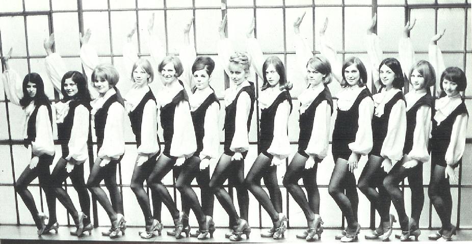 North High Polarettes 1966 Evonne Libson, Corona Relopez, Linda Evjen, Judy Volness, Lynette Jensen, Linda Larson, Marsha Johnson, Rachel Greenstein, Donna Merchant, Linda Shirmers, Carmen O'Brien, Georgiann Blasiak, Marie Stevens and Gayle LeFebvre (not in photo) do to a leg injury.
